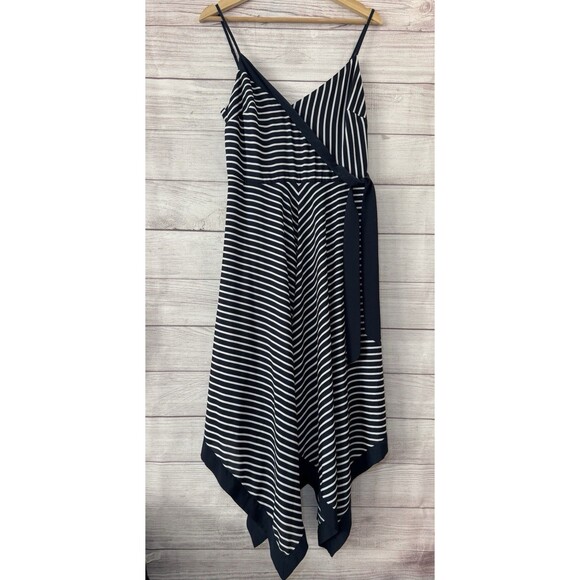 Banana Republic Strappy Handkerchief Hem Dress Midi Blue Stripe 6 - Picture 5 of 10